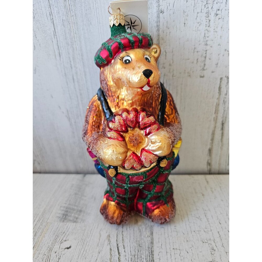 vintage Radko bearing heart plaid suspenders Scottish ornament 1996 Xmas tree‎